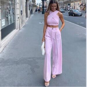 ZARA PINK WIDE LEG MENSWEAR STYLE PANTS.
